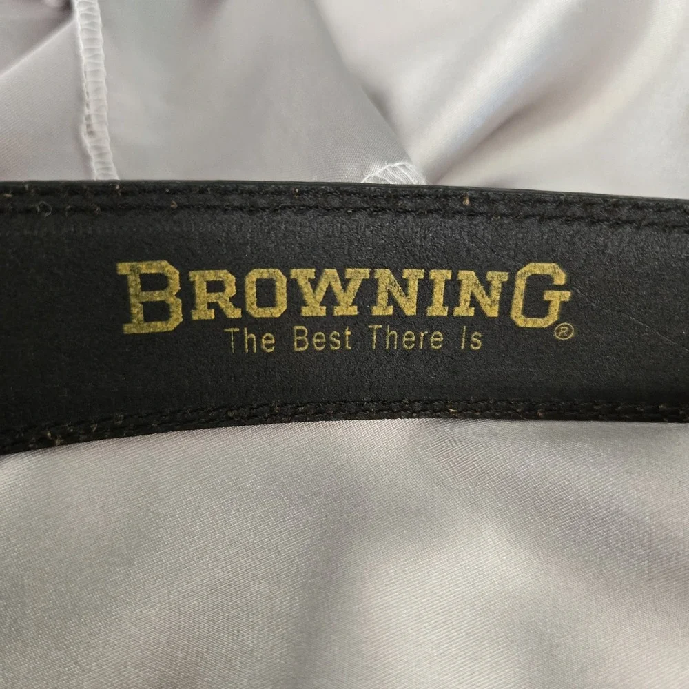 Browning Men's Genuine Leather Belt Black w/ Silver-tone Buckle Size 42